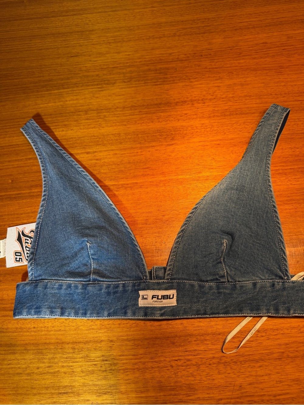 FUBUxForever 21 Denim Triangle Bralette - Blue|Sz M